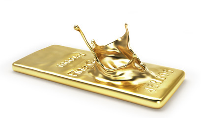 Splash from the gold bar isolation on a white background. 3d illustration