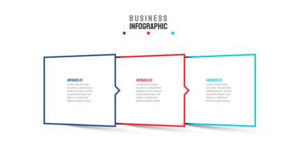 Vector infographic thin line design squares box and arrows with 3 options or steps. Can be used for process diagram, banner, presentations, workflow layout, info graph.