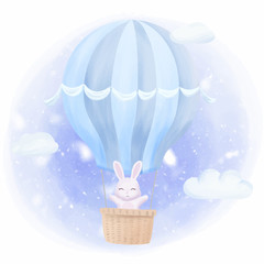 Rabbit bunny fly high with air balloon