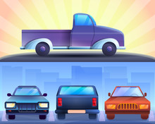 Pickup Banner Set. Cartoon Illustration Of Pickup Vector Banner Set For Web Design