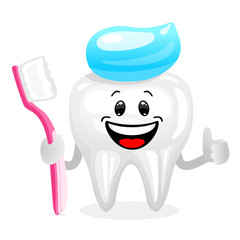 Wall Mural - concept of tooth healthy and toothbrushing. character tooth with toothbrush on hand and toothpaste o