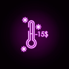 Poster - thermometer -15 snow neon icon. Elements of winter set. Simple icon for websites, web design, mobile app, info graphics