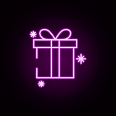 Poster - gift snow neon icon. Elements of winter set. Simple icon for websites, web design, mobile app, info graphics