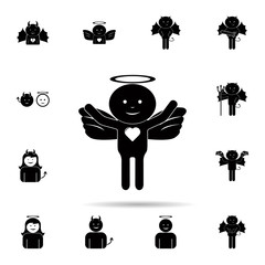 Poster - angel with heart icon. Universal set of angel and demon for website design and development, app development