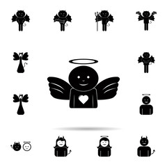 Poster - angel with heart icon. Universal set of angel and demon for website design and development, app development
