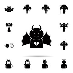 Poster - a demon with a broken heart icon. Universal set of angel and demon for website design and development, app development
