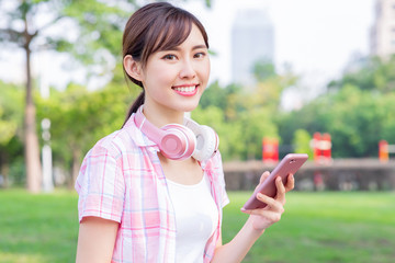 Poster - young asian woman use phone