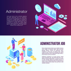 Poster - Administrator banner set. Isometric set of administrator vector banner for web design