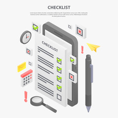 Poster - Checklist concept banner. Isometric illustration of checklist vector concept banner for web design