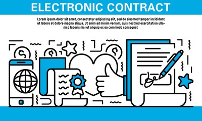 Poster - Electronic contract banner. Outline illustration of electronic contract vector banner for web design
