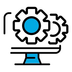 Poster - Monitor gear icon. Outline monitor gear vector icon for web design isolated on white background
