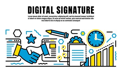 Poster - Digital signature banner. Outline illustration of digital signature vector banner for web design