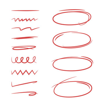 doodle oval marker elements and underlines for marking texts