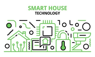Poster - Smart house technology banner. Outline illustration of smart house technology vector banner for web design
