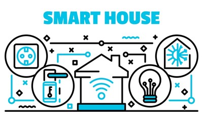 Poster - Smart house banner. Outline illustration of smart house vector banner for web design