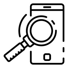 Sticker - Smartphone and magnifier icon. Outline smartphone and magnifier vector icon for web design isolated on white background