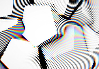 Poster - Abstract background with engraving or woodcut styled 3d shapes and glitch effect
