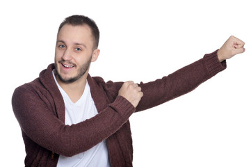 Wall Mural - Young man posing isolated on white background