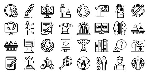 Poster - Staff education icons set. Outline set of staff education vector icons for web design isolated on white background