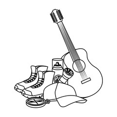 Sticker - guitar instrument with camping equipment