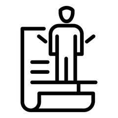 Poster - Document and person icon. Outline document and person vector icon for web design isolated on white background