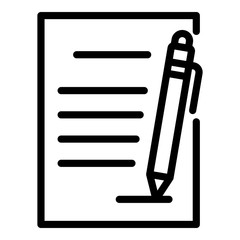 Poster - Document and pen icon. Outline document and pen vector icon for web design isolated on white background