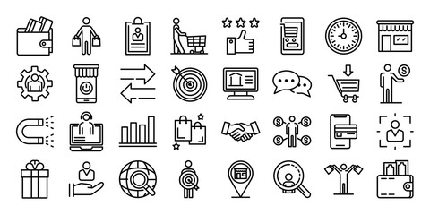 Poster - Buyer icons set. Outline set of buyer vector icons for web design isolated on white background
