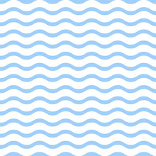 Blue Waves On White Background Seamless Pattern. Simple Abstract Vector Illustration.