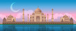 Sunset at Taj Mahal in Agra, India, panoramic vector
