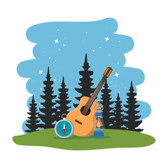 Canvas Print - camping zone with guitar and compass scene