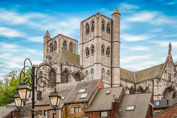 Wall Mural - Gothic church in town centre of Huy, Belgium.