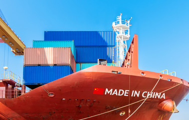 trade war , made in china smart logistic concept. shipping cargo ship business container import and 