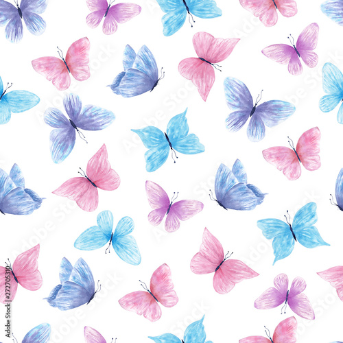 Multicolor butterflies seamless raster pattern