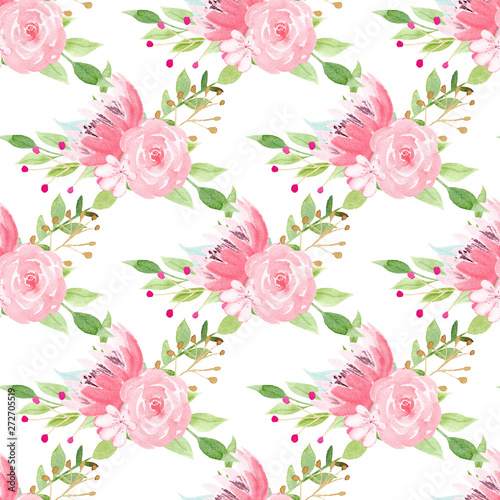 Pink flowers watercolor seamless pattern