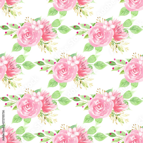 Rose, lotus and sakura raster seamless pattern