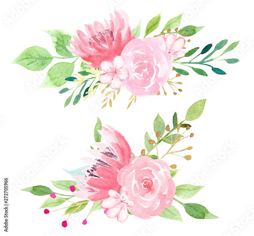 Blooming flowers with foliage raster illustration