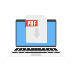 Poster - upload pdf document to laptop, illustration in flat