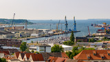 Fototapeta Miasto - Wismar, Germany. Aerial view of the harbor.