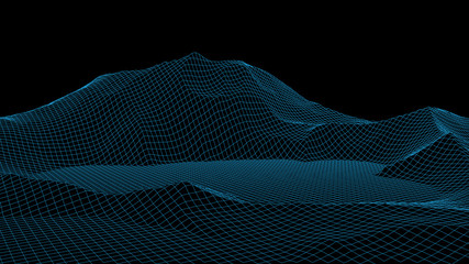 Vector wireframe 3d landscape. Technology grid illustration.
