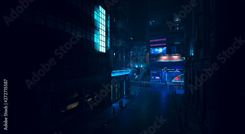 Beautiful neon night in a cyberpunk city. Photorealistic 3d illustration of t...