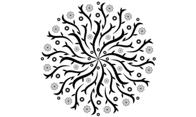 Black floral vector mandala with blossoms