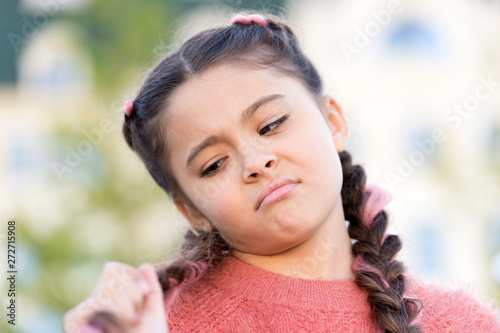 She Needs A Good Hairdresser Cute Little Girl Looking At Long