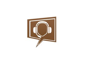 Headphones with microphone and heart beats for logo design illustration in chat icon