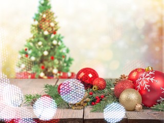 Wall Mural - christmas decorations with tree branches and baubles isolated on white background