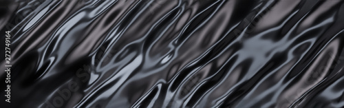 Fotomural Black Oil or Petrol liquid flow, liquid metal close-up, wide horizontal banner