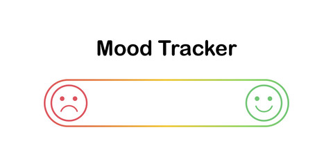 Wall Mural - Scale of mood with outline emoticons. Angry and happy in progress bar. Sad and happy feelings on smiles. Mood tracker for checking mental disorders like bipolar disorder or depression.