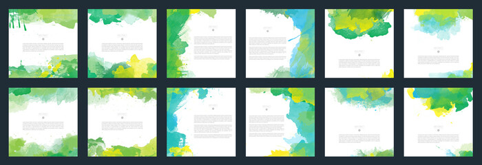 Wall Mural - Big set of bright green vector watercolor background for poster, brochure or flyer