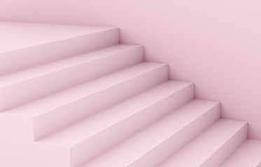 Fashion beauty podium backdrop with pink stair for product display. Geometric 3d steps background. Pink background.