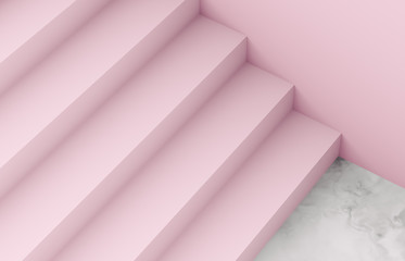 Poster - Fashion beauty podium backdrop with pink stair for product display. Geometric 3d steps background. Pink background.