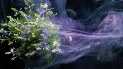 Wall Mural - Little blue flowers. Colorful Pigment Flow.
